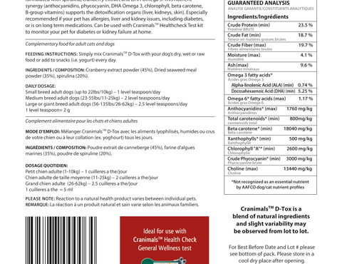 Cranimals D-tox Spirulina Multivitamin Pet Supplement with vegan DHA Omega 3 120g/4.2 Oz Bag